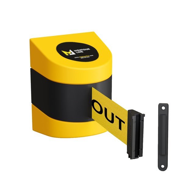 Retractable Belt Barrier YW Fixed Wall Mount 7.5'Dange..Belt (F), Montour Line, Mfr#: WMX140-YW-DANGEYB-F-S-75